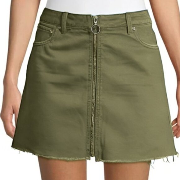 Anthropologie She & Sky Denim Skirt Zip It Up Free Women’s Frayed Hem LARGE NEW! - Picture 1 of 9